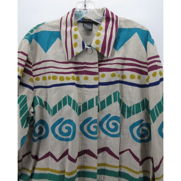 VINTAGE IB Diffusion Top 10 Linen Shirt Art Aztec Southwestern 90s * - Picture 2 of 13